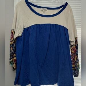 Umgee Scoop Neck Patchwork Shirt- M